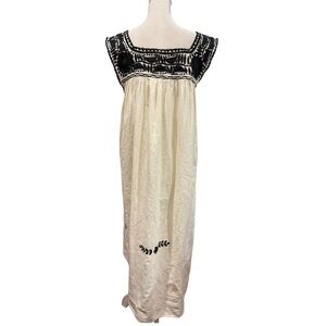 Solara Cream & Black Embroidered Maxi Sundress - Boho Style
